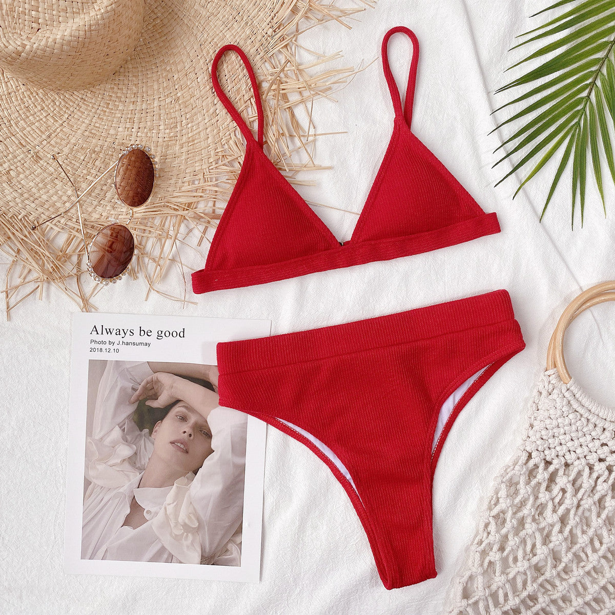 Spaghetti Strap Ribbed Bikini Set - Sosea Swimwear