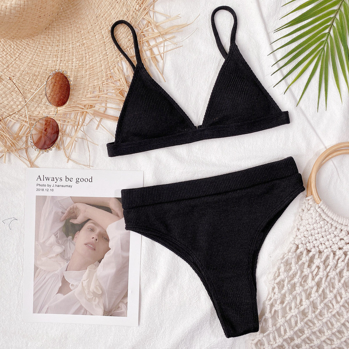 Spaghetti Strap Ribbed Bikini Set - Sosea Swimwear