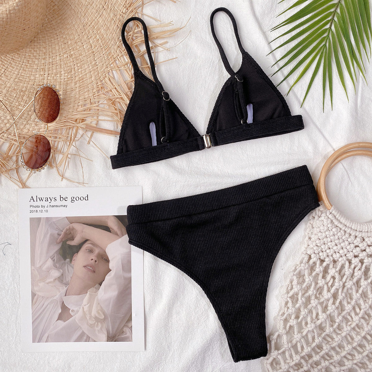 Spaghetti Strap Ribbed Bikini Set - Sosea Swimwear