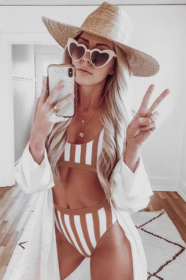 Striped Tank High Waist Bikini - Sosea Swimwear