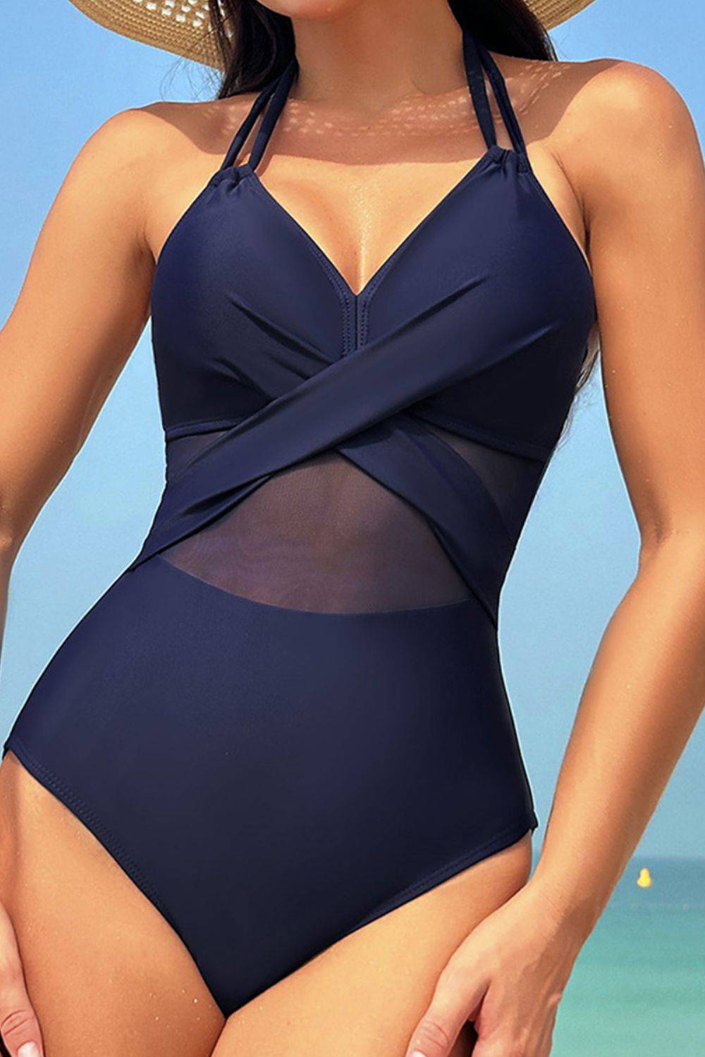 Crisscross Halter Neck One-Piece Swimwear - Sosea Swimwear