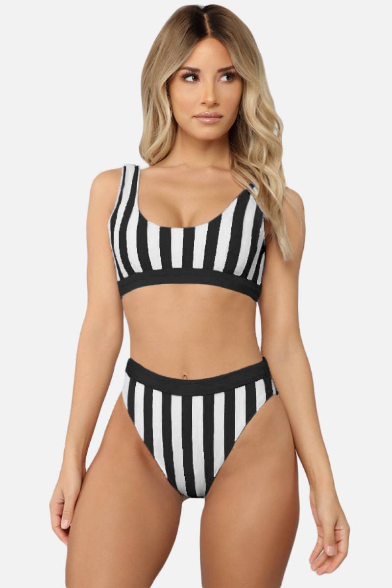 Striped Tank High Waist Bikini - Sosea Swimwear