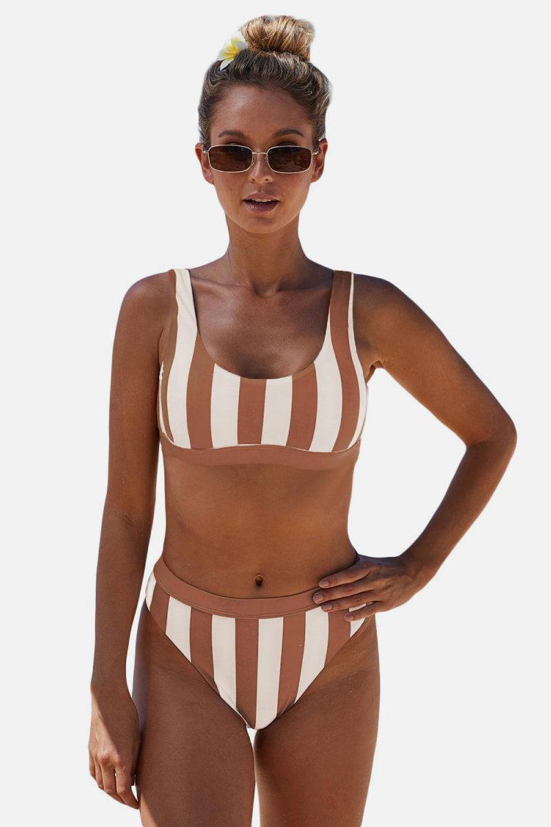 Striped Tank High Waist Bikini - Sosea Swimwear