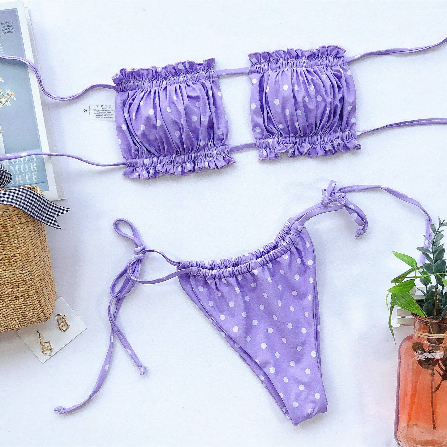 Frill Trim Ruched Bikini Set - Sosea Swimwear