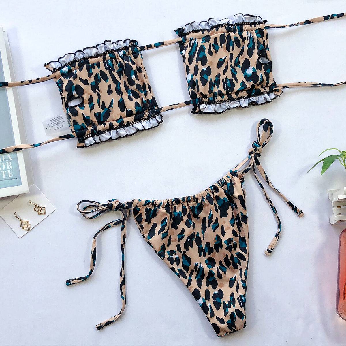 Frill Trim Ruched Bikini Set - Sosea Swimwear