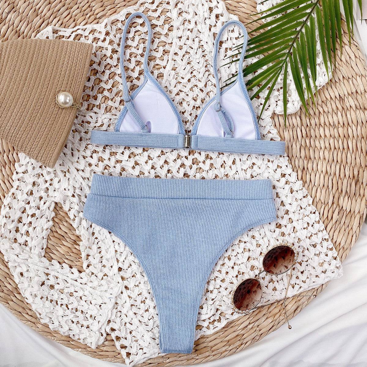 Spaghetti Strap Ribbed Bikini Set - Sosea Swimwear