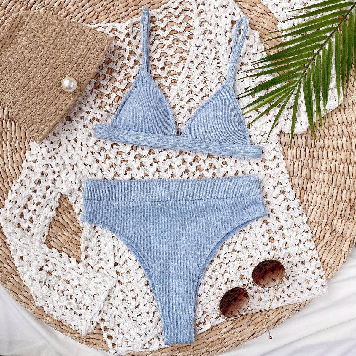 Spaghetti Strap Ribbed Bikini Set - Sosea Swimwear