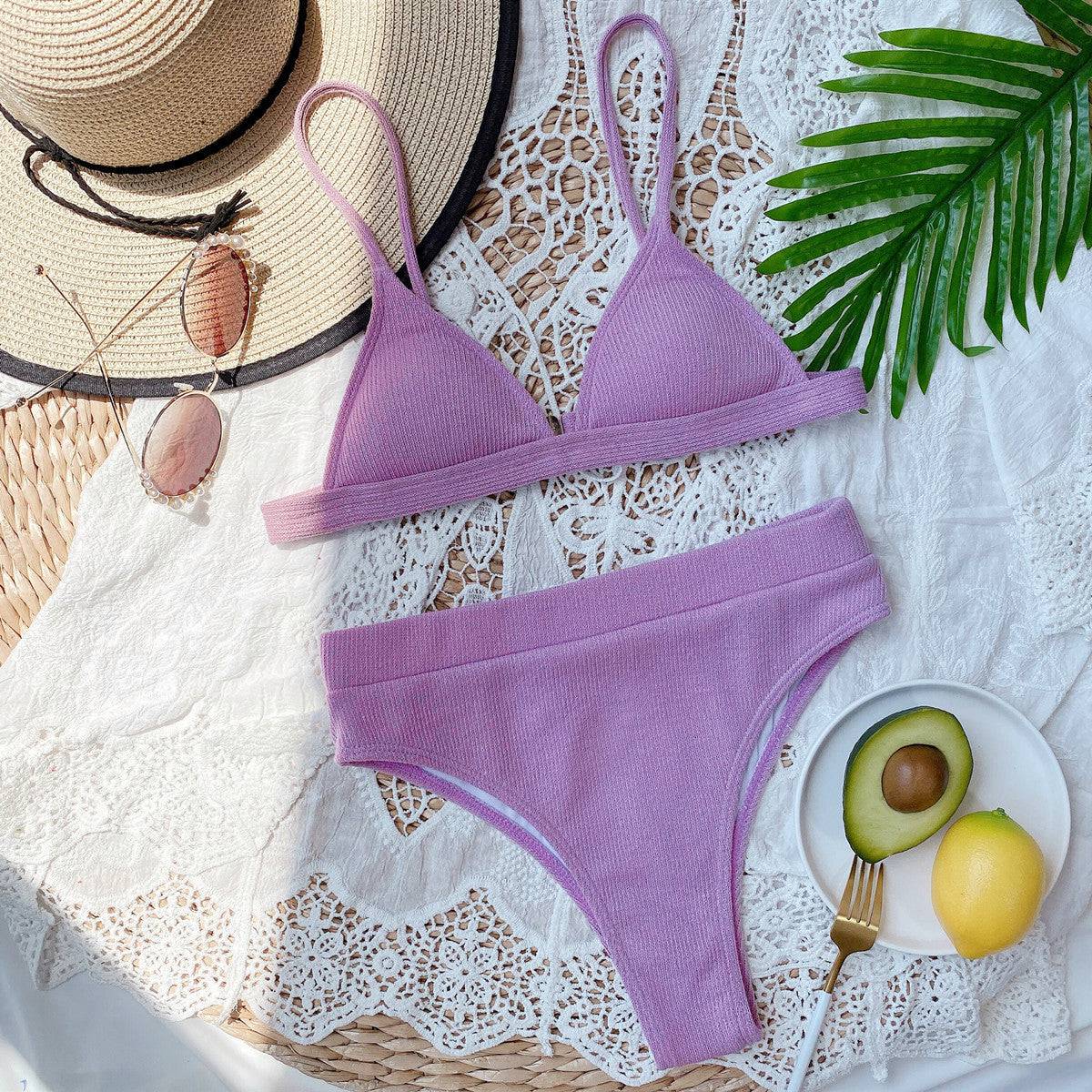 Spaghetti Strap Ribbed Bikini Set - Sosea Swimwear