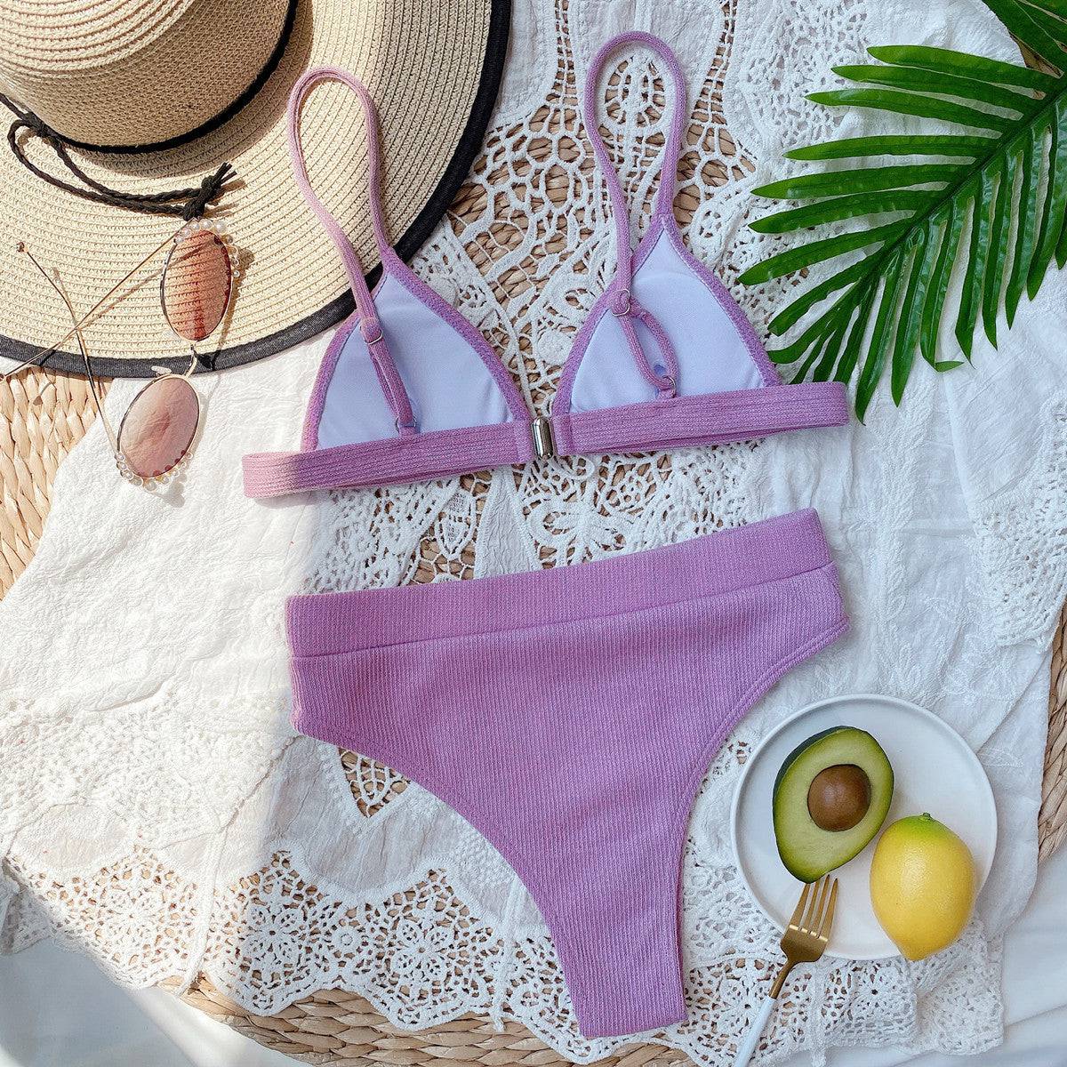 Spaghetti Strap Ribbed Bikini Set - Sosea Swimwear