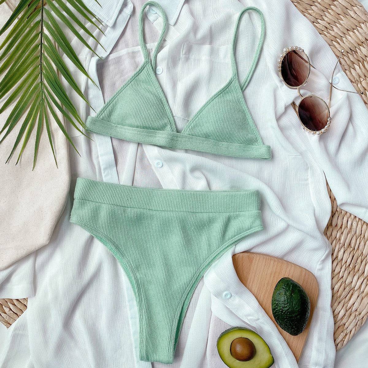 Spaghetti Strap Ribbed Bikini Set - Sosea Swimwear