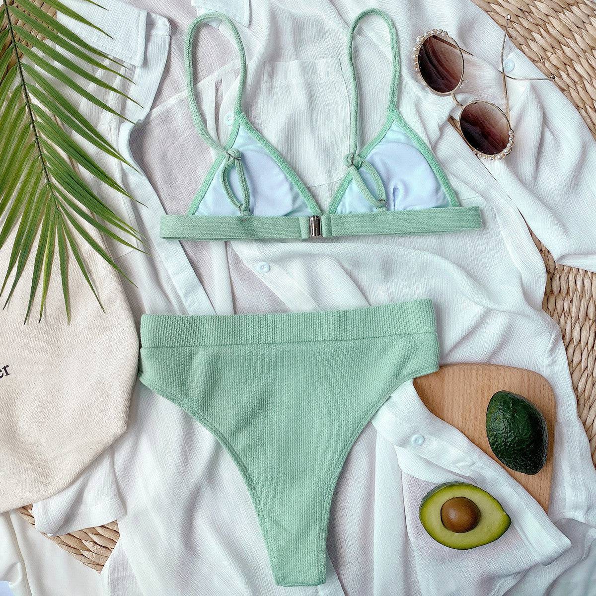 Spaghetti Strap Ribbed Bikini Set - Sosea Swimwear