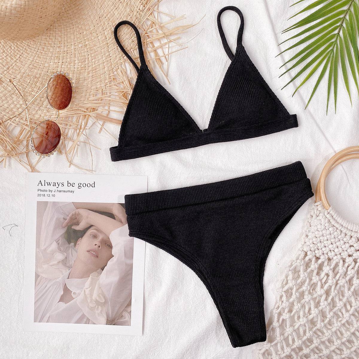Spaghetti Strap Ribbed Bikini Set - Sosea Swimwear