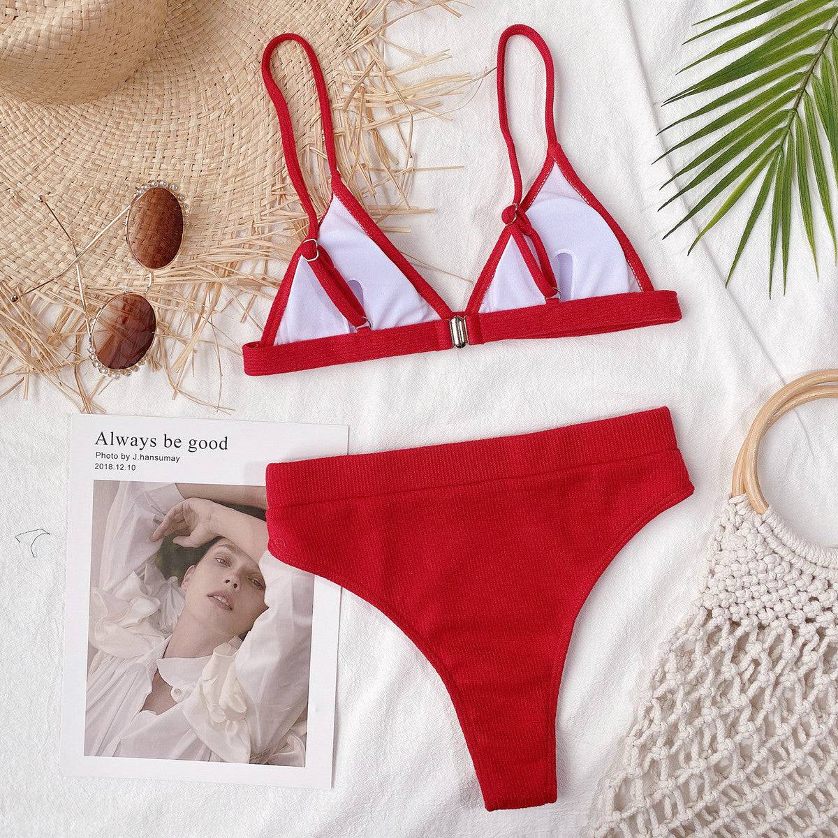 Spaghetti Strap Ribbed Bikini Set - Sosea Swimwear