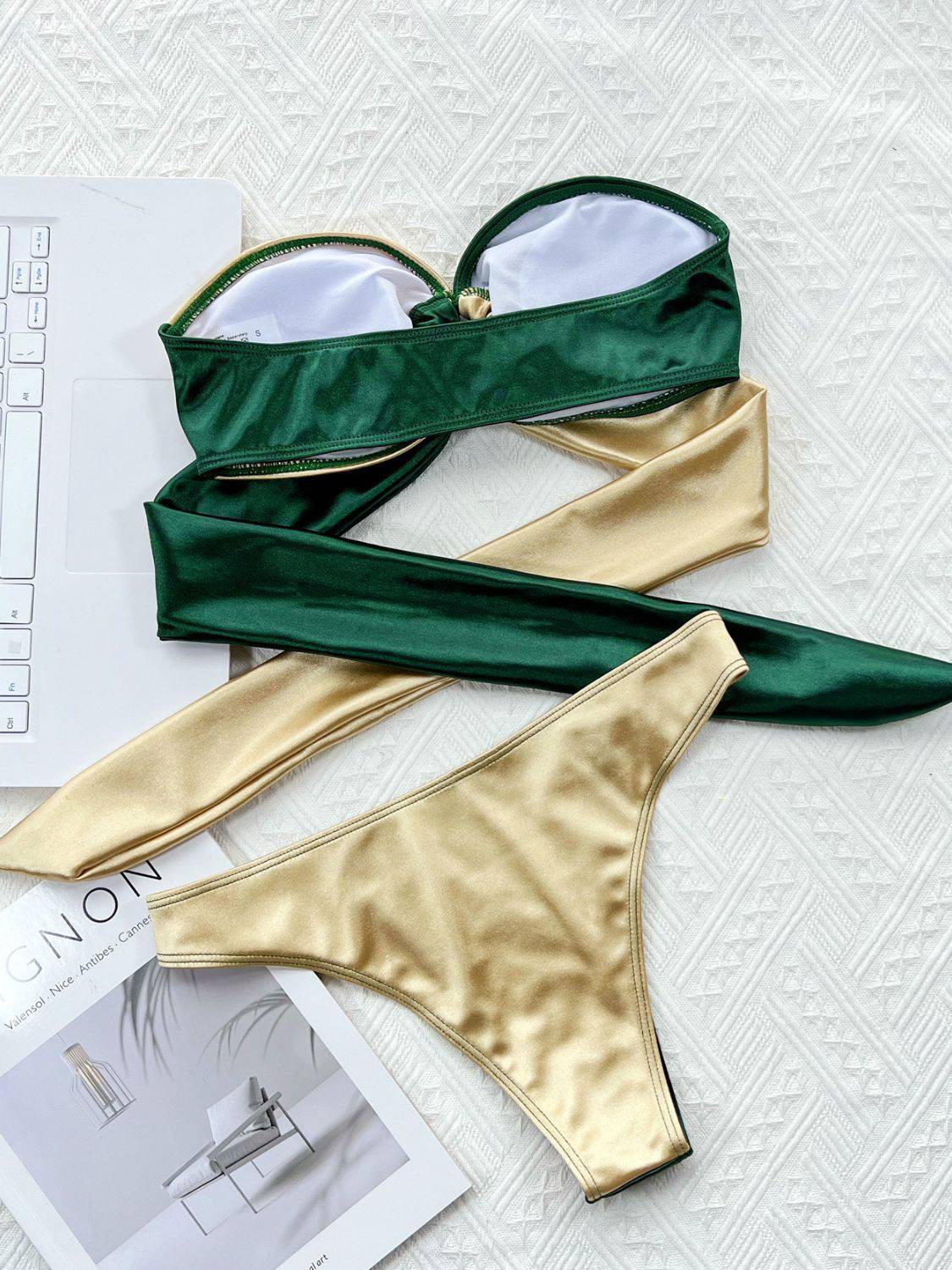 Two-Tone Ring Detail Tied Bikini Set - Sosea Swimwear
