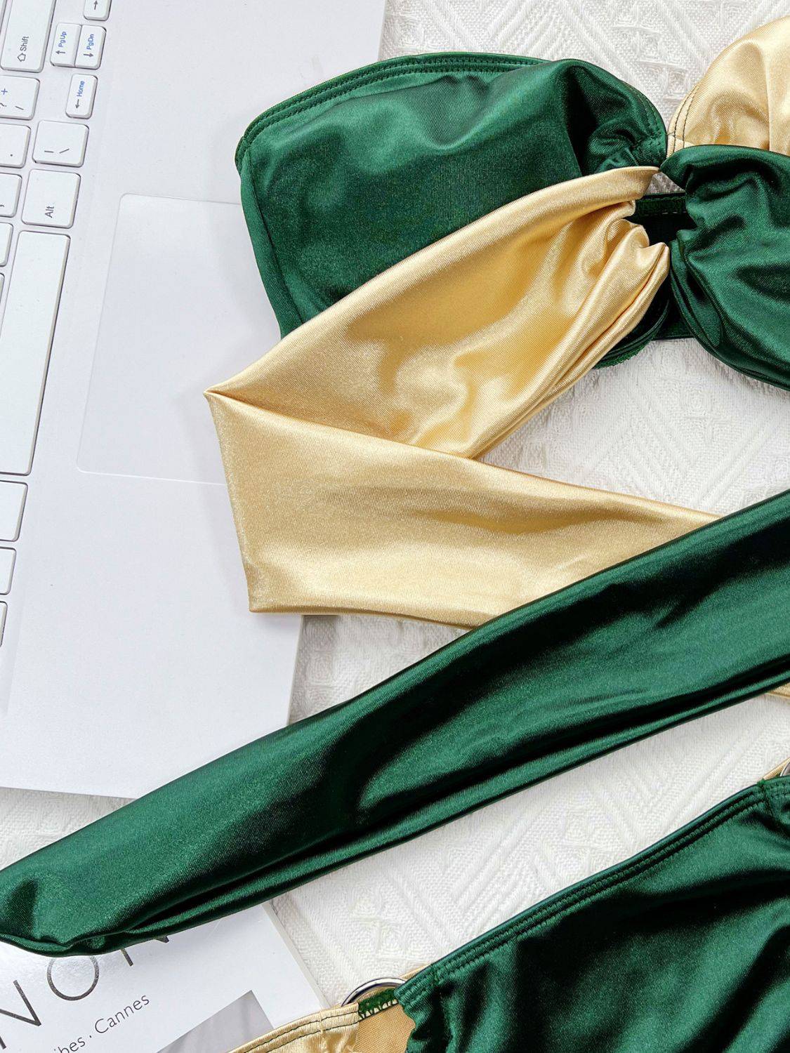Two-Tone Ring Detail Tied Bikini Set - Sosea Swimwear