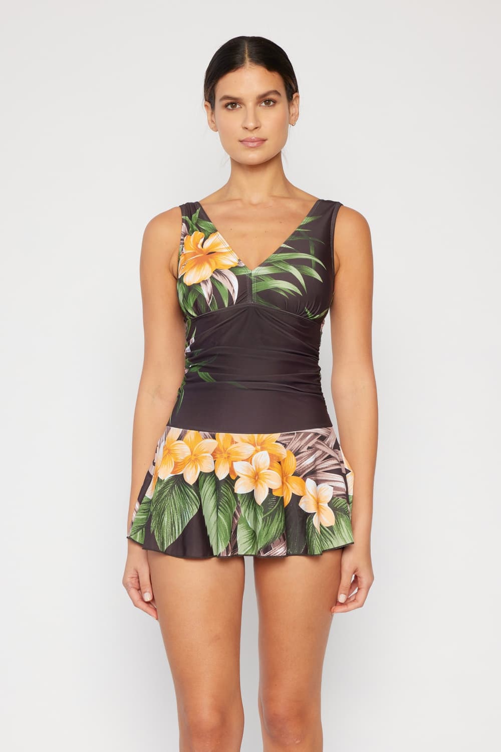 Marina West Swim Full Size Clear Waters Swim Dress in Aloha Brown - Sosea Swimwear