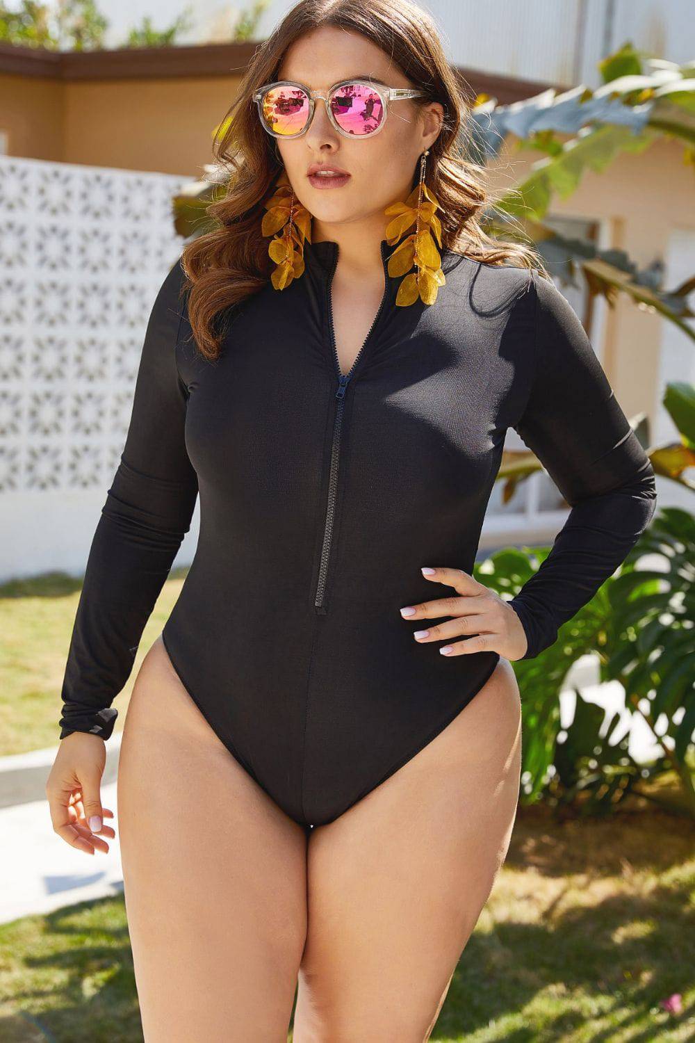 Zip Up Long Sleeve One-Piece Swimsuit - Sosea Swimwear