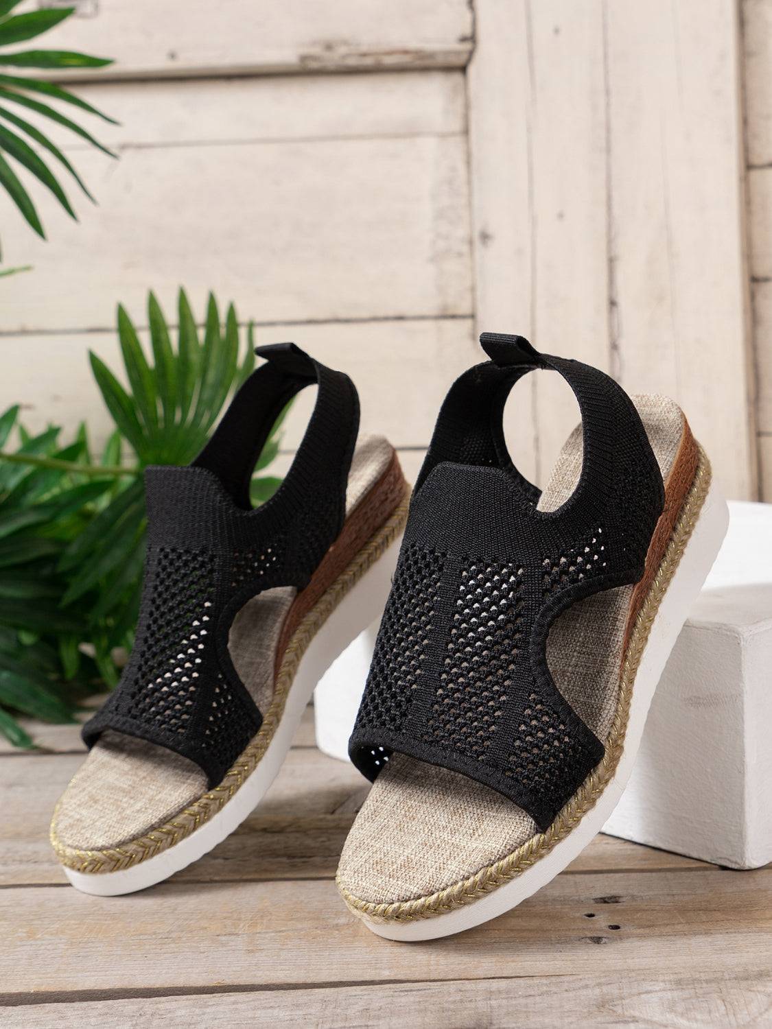 Open Toe Woven Wedge Sandals - Sosea Swimwear