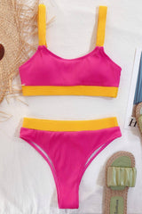 Color Block Scoop Neck Bikini Set - Sosea Swimwear