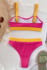 Color Block Scoop Neck Bikini Set - Sosea Swimwear