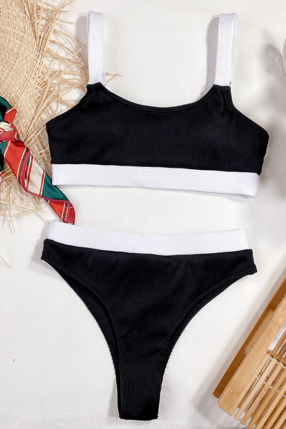 Color Block Scoop Neck Bikini Set - Sosea Swimwear