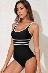 Contrast Trim Scoop Neck One-Piece Swimwear - Sosea Swimwear