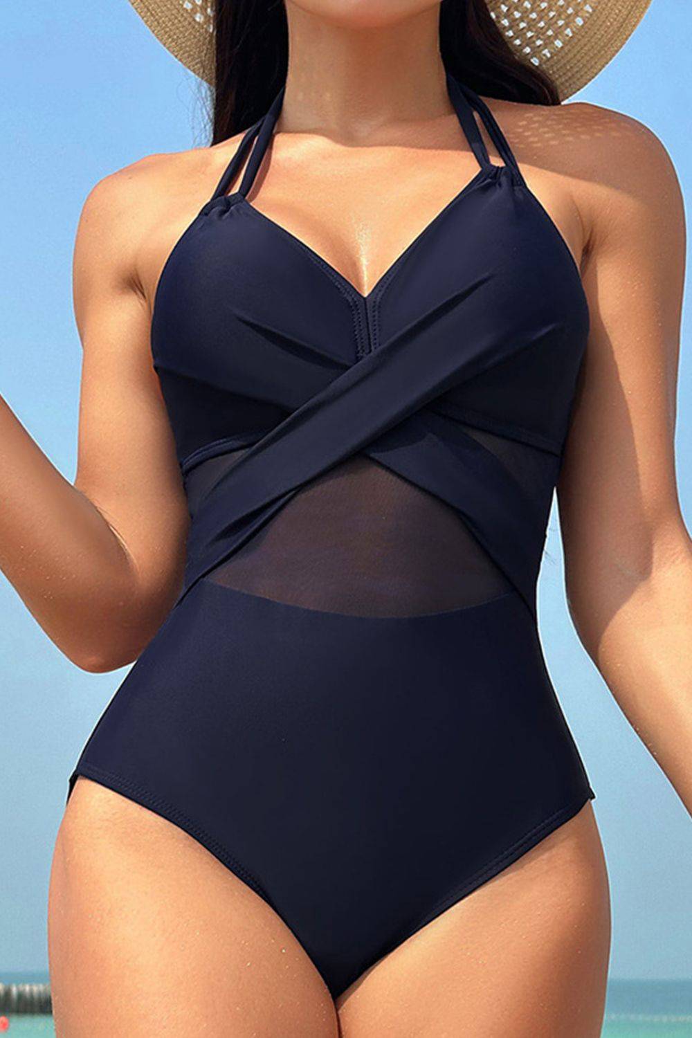 Crisscross Halter Neck One-Piece Swimwear - Sosea Swimwear