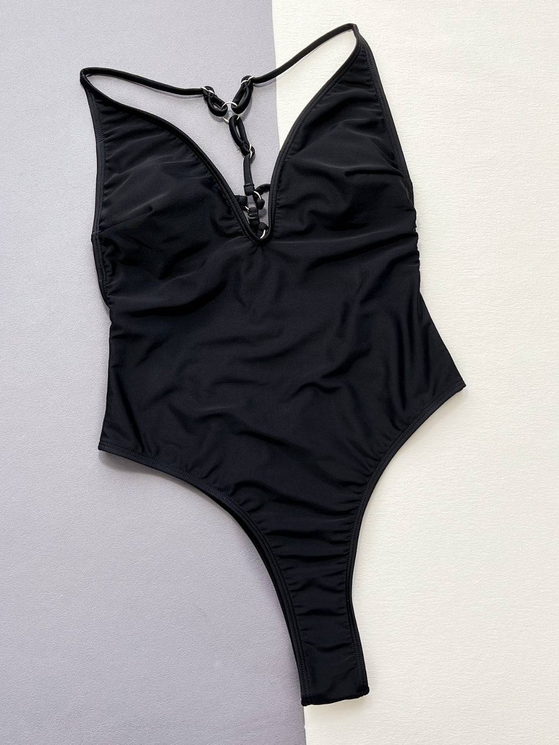 Cutout Plunge Spaghetti Strap One-Piece Swimwear - Sosea Swimwear