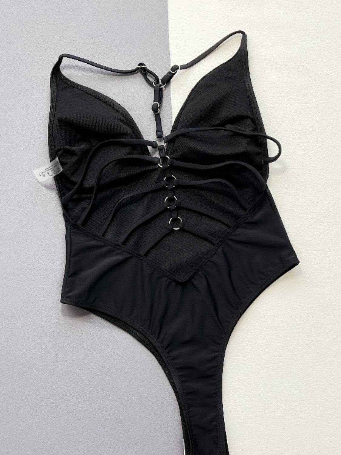 Cutout Plunge Spaghetti Strap One-Piece Swimwear - Sosea Swimwear