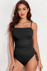 Drawstring Spaghetti Strap One-Piece Swimwear - Sosea Swimwear