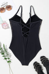 Embroidered V-Neck One-Piece Swimwear - Sosea Swimwear