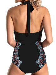 FAM-FAM Cutout Printed Halter Neck One-Piece Swimwear - Sosea Swimwear