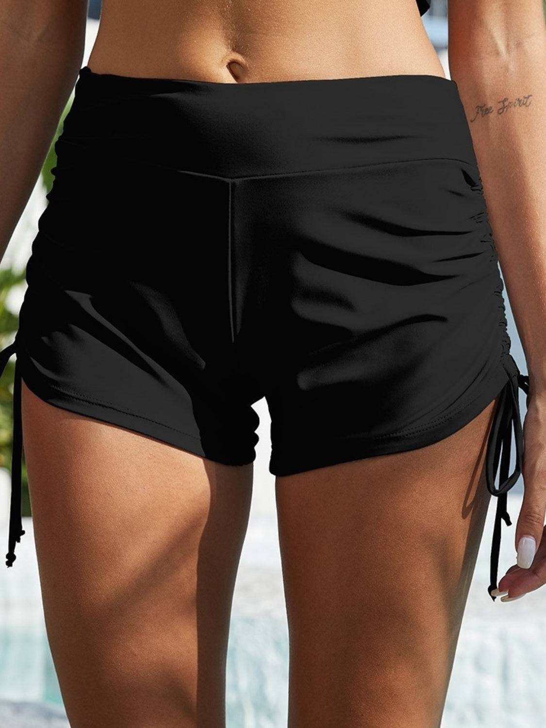 FAM-FAM Drawstring Mid-Rise Waist Swim Shorts - Sosea Swimwear