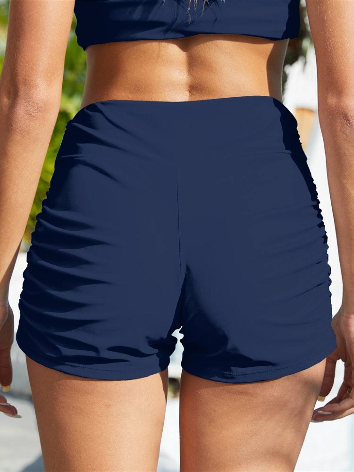 FAM-FAM Ruched Mid-Rise Waist Swim Shorts - Sosea Swimwear