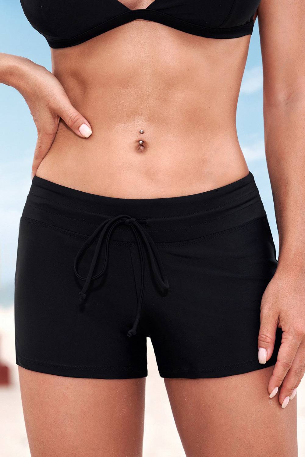 Full Size Run Contrast Drawstring Swim Bottoms - Sosea Swimwear