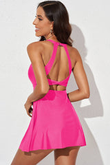 Halter Neck Open Back Swim Dress - Sosea Swimwear