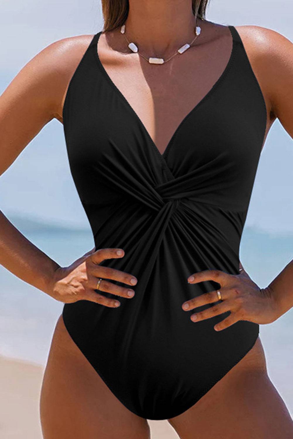 Twisted Crisscross V-Neck One-Piece Swimwear - Sosea Swimwear