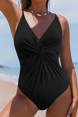 Twisted Crisscross V-Neck One-Piece Swimwear - Sosea Swimwear