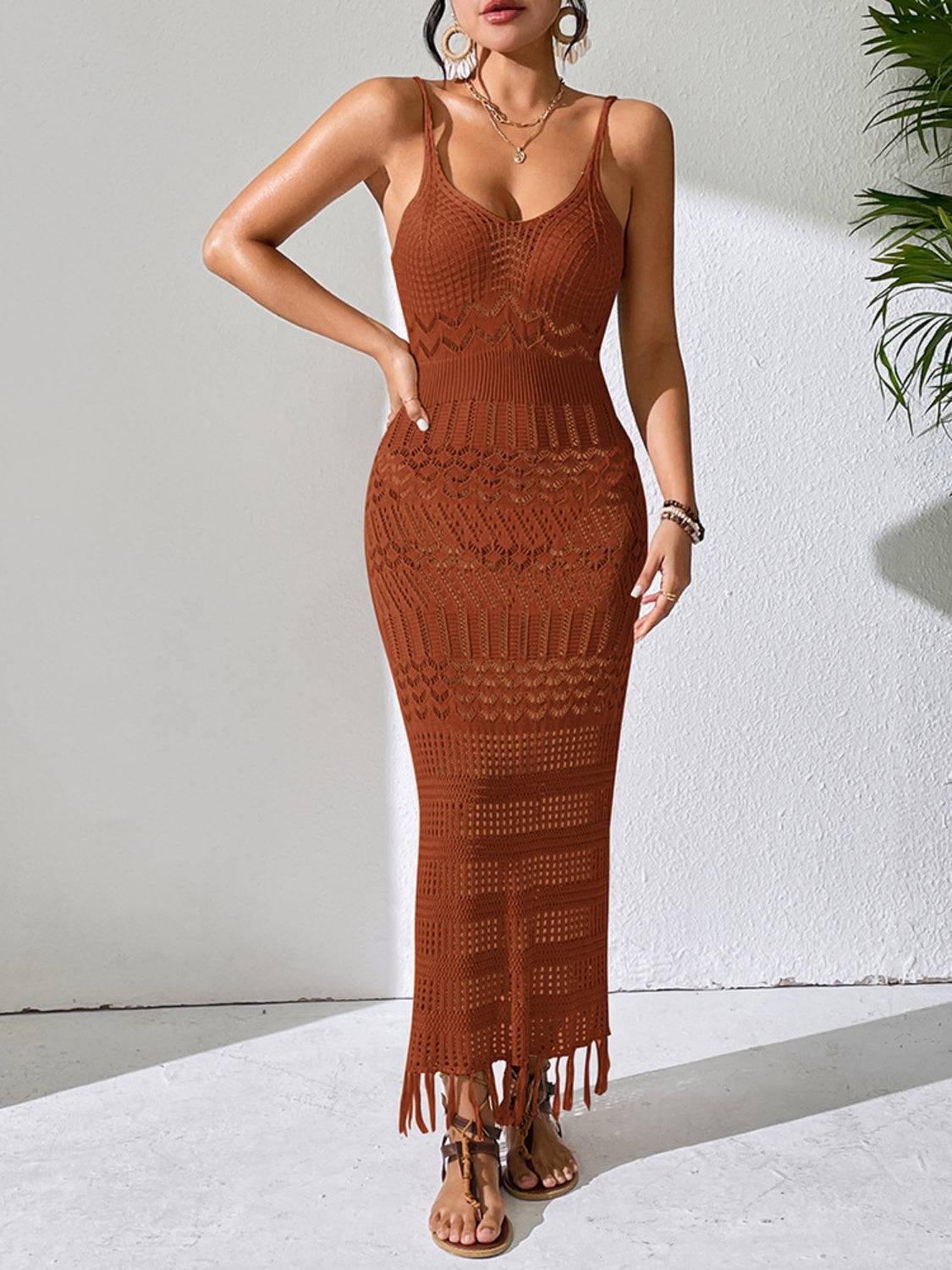 Openwork Scoop Neck Cover-Up Dress - Sosea Swimwear