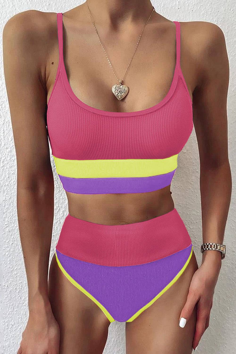 Color Block Spaghetti Strap Two-Piece Swim Set - Sosea Swimwear