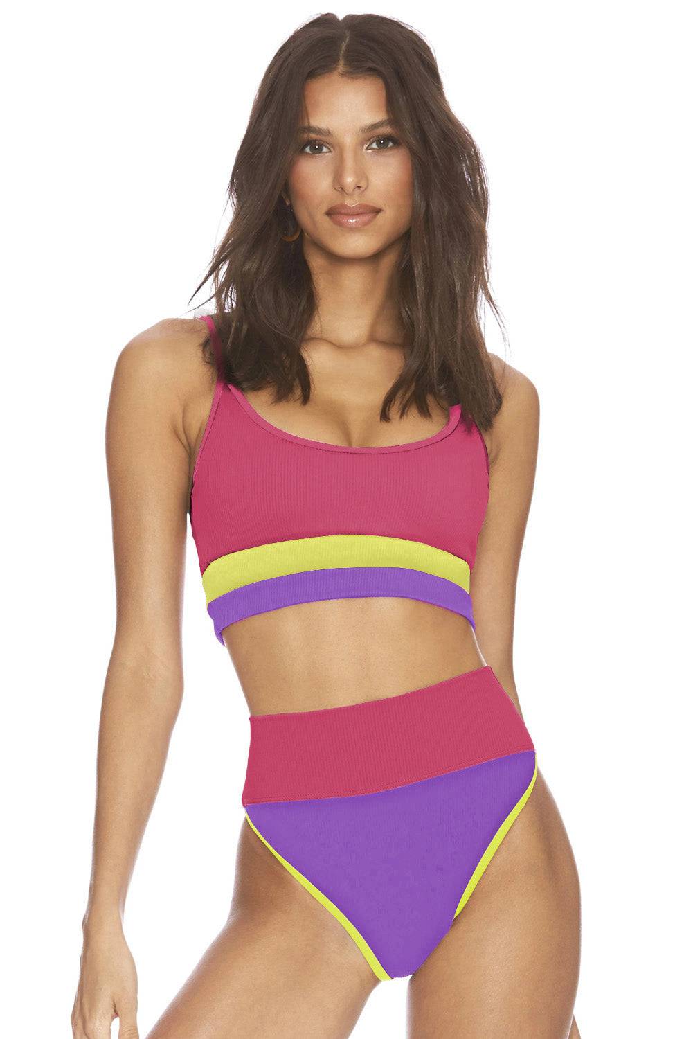 Color Block Spaghetti Strap Two-Piece Swim Set - Sosea Swimwear