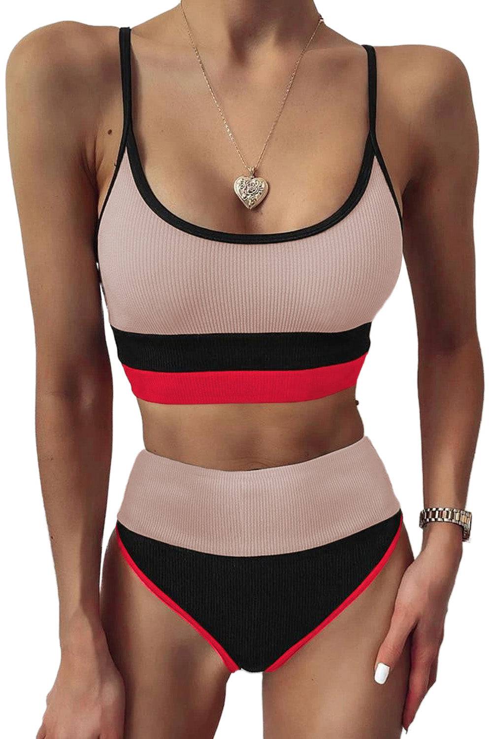 Color Block Spaghetti Strap Two-Piece Swim Set - Sosea Swimwear