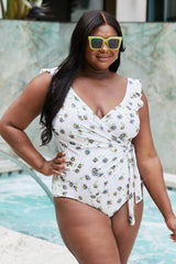 Marina West Swim Float On Ruffle Faux Wrap One-Piece in Daisy Cream - Sosea Swimwear