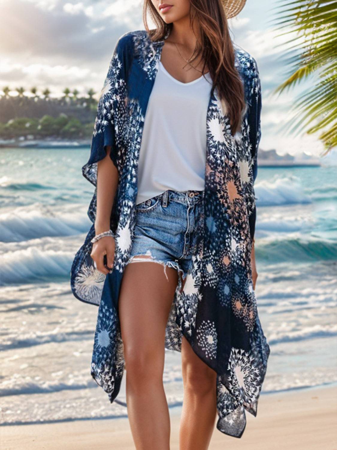 Lovelet Printed Open Front Cover-Up - Sosea Swimwear