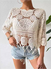 Openwork Round Neck Cover-Up - Sosea Swimwear