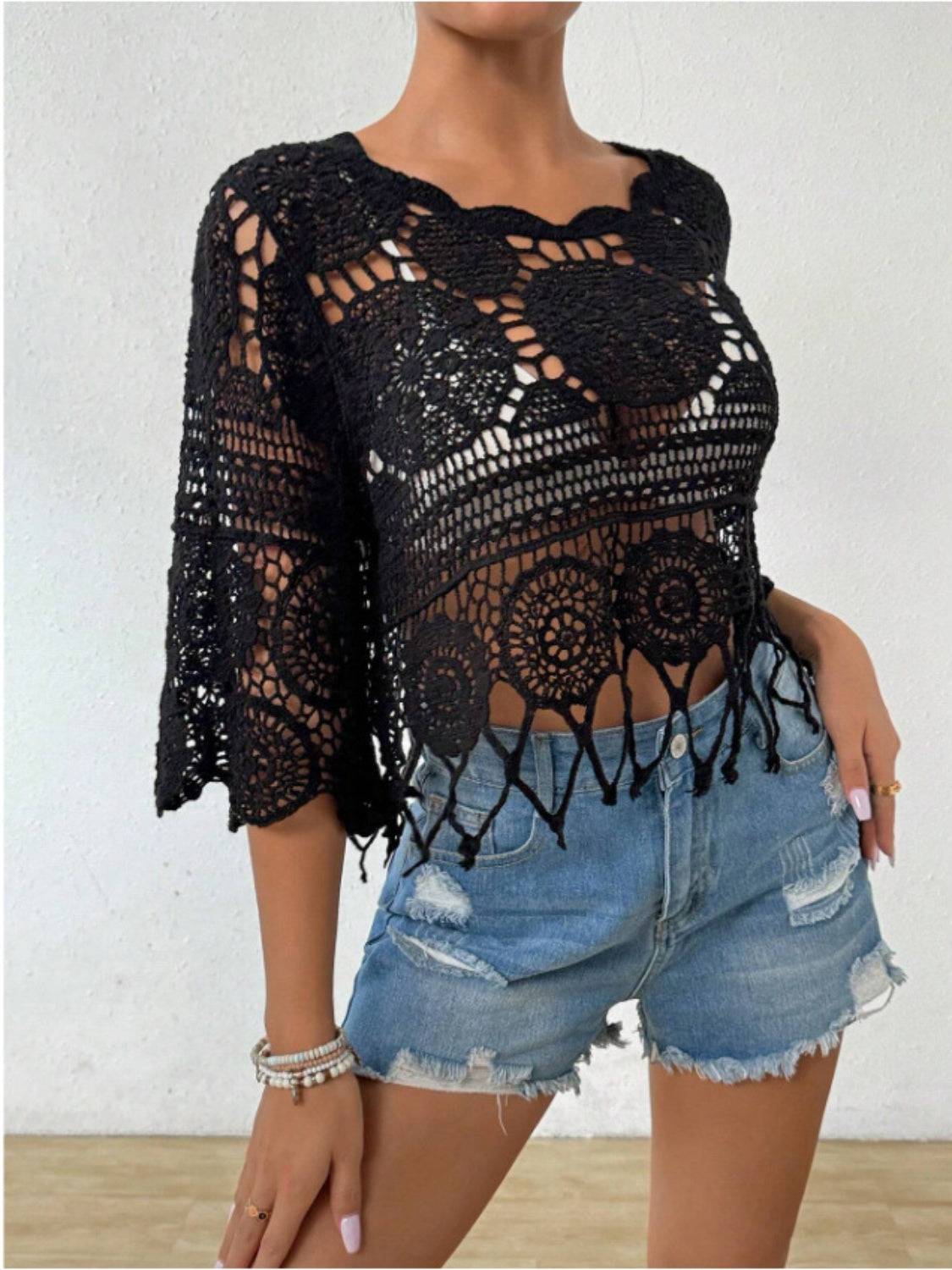 Openwork Round Neck Cover-Up - Sosea Swimwear