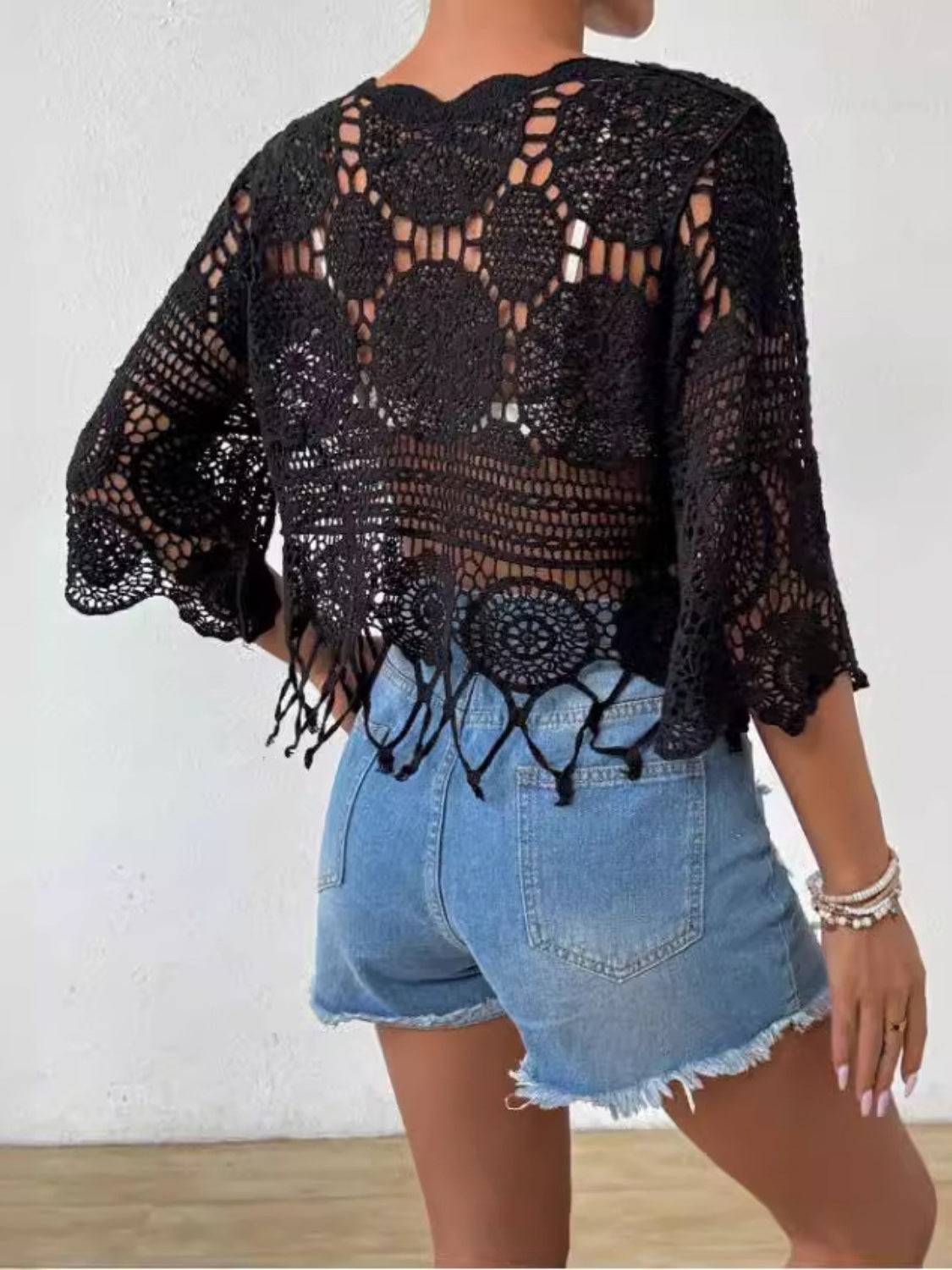 Openwork Round Neck Cover-Up - Sosea Swimwear