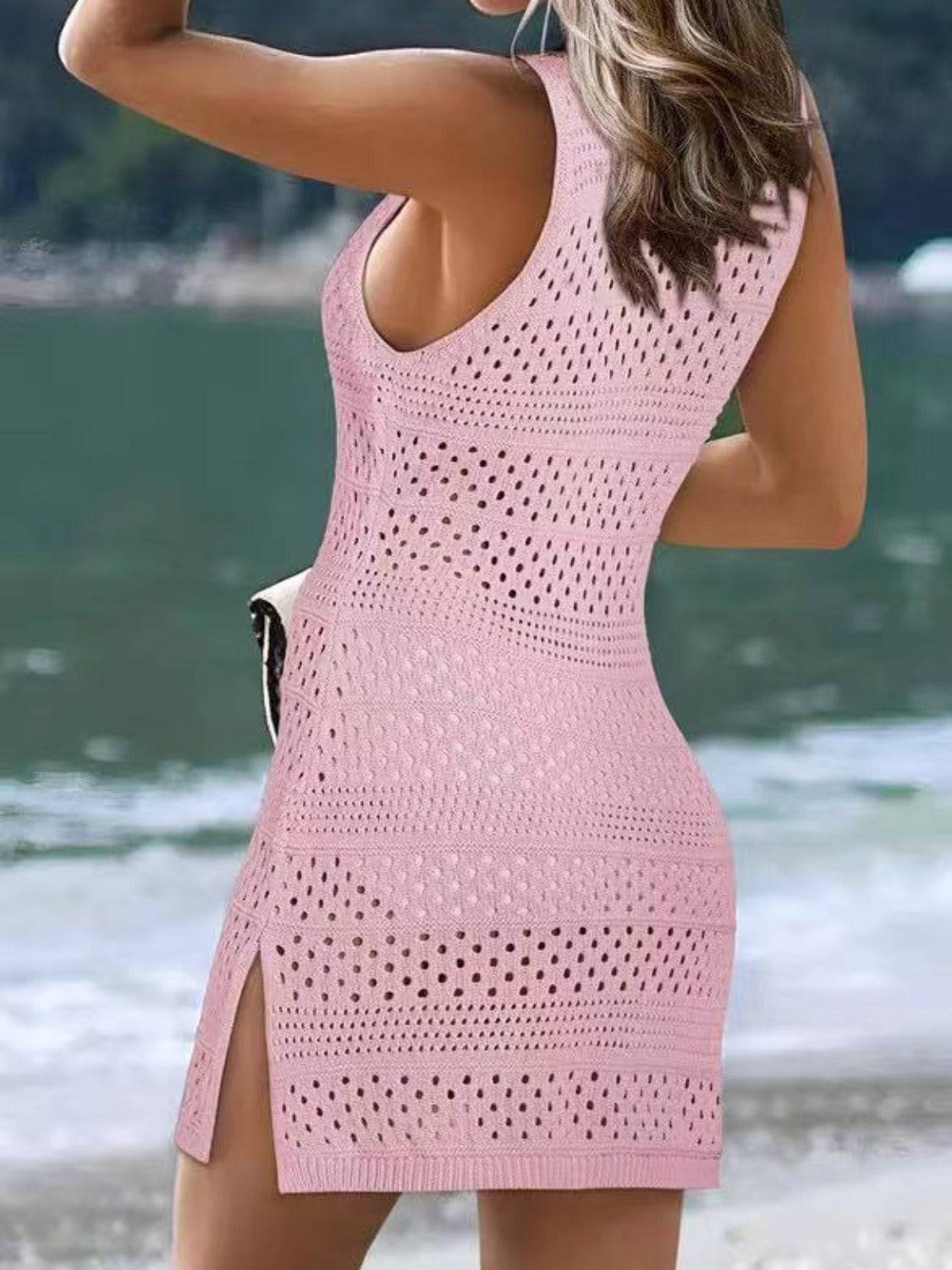 Openwork Scoop Neck Cover Up - Sosea Swimwear