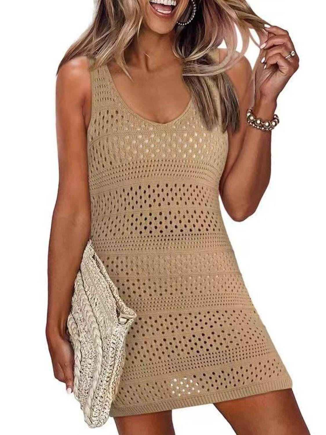 Openwork Scoop Neck Cover Up - Sosea Swimwear