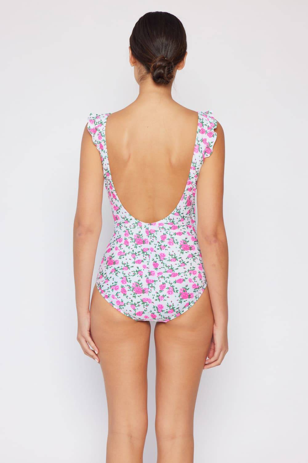 Marina West Swim Full Size Float On Ruffle Faux Wrap One-Piece in Roses Off-White - Sosea Swimwear